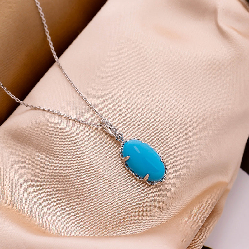 9K Vintage Oval Synthetic Turquoise Necklace | Retro-Inspired Elegant Pendant, Timeless & Unique Statement Jewelry for Women, Perfect for Layering & Gifting