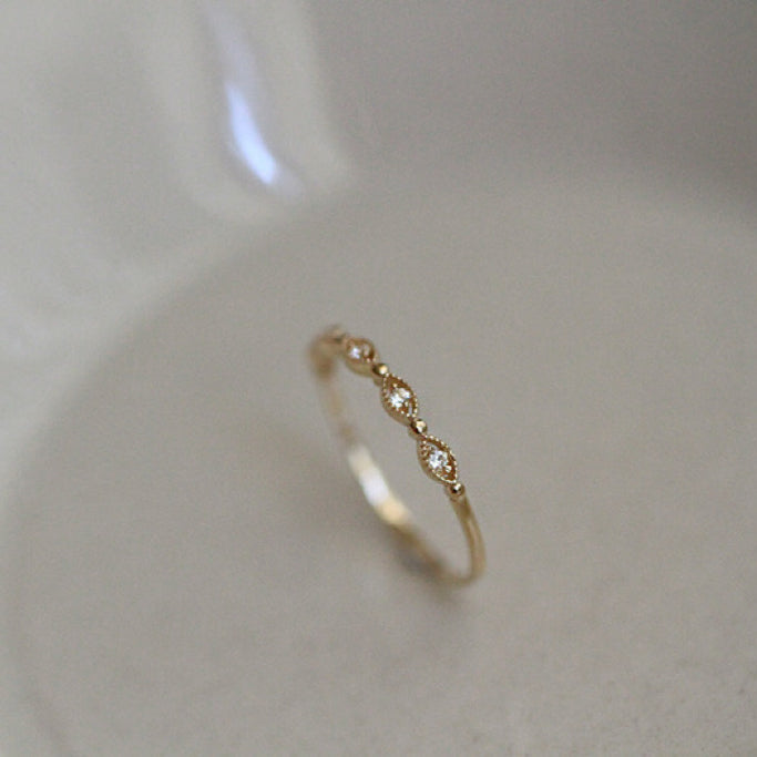 14K Yellow Gold Olive Dainty Vintage Openwork Wave Ring,Engagement Ring