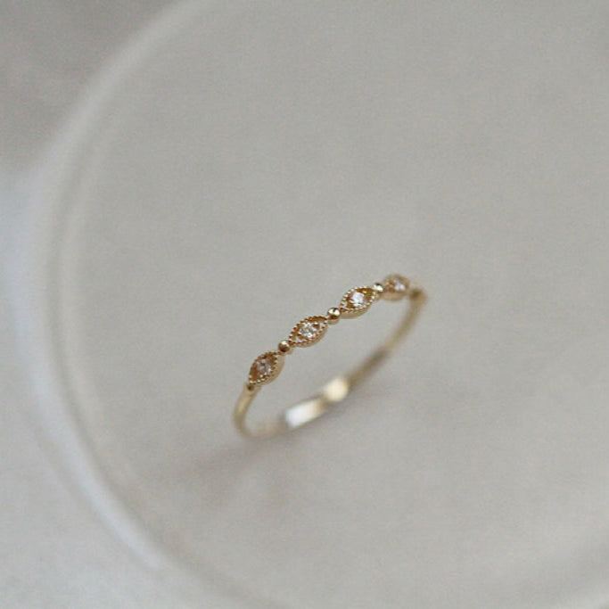 14K Yellow Gold Olive Dainty Vintage Openwork Wave Ring,Engagement Ring