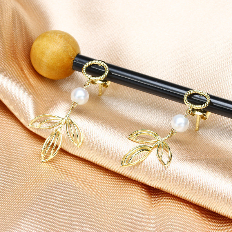 9K Gold Pearl Twisted Hoop Earrings