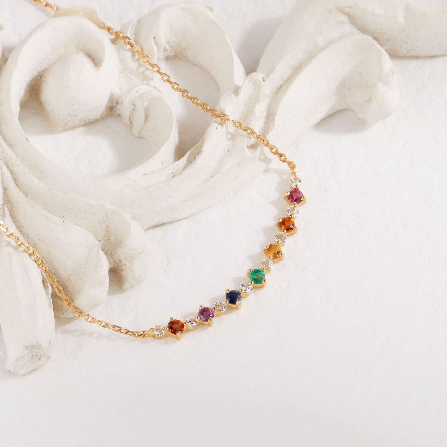 10K Gold Multi-Gemstone Tribal Necklace for Women