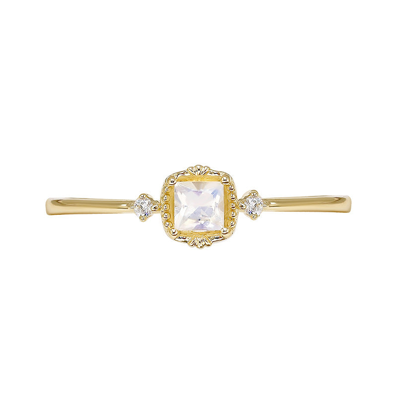 9K Gold Ring | Vintage French Style, Moonstone & Garnet Gemstone, Unique & Elegant Jewelry for Women, Perfect for Stacking & Special Occasions