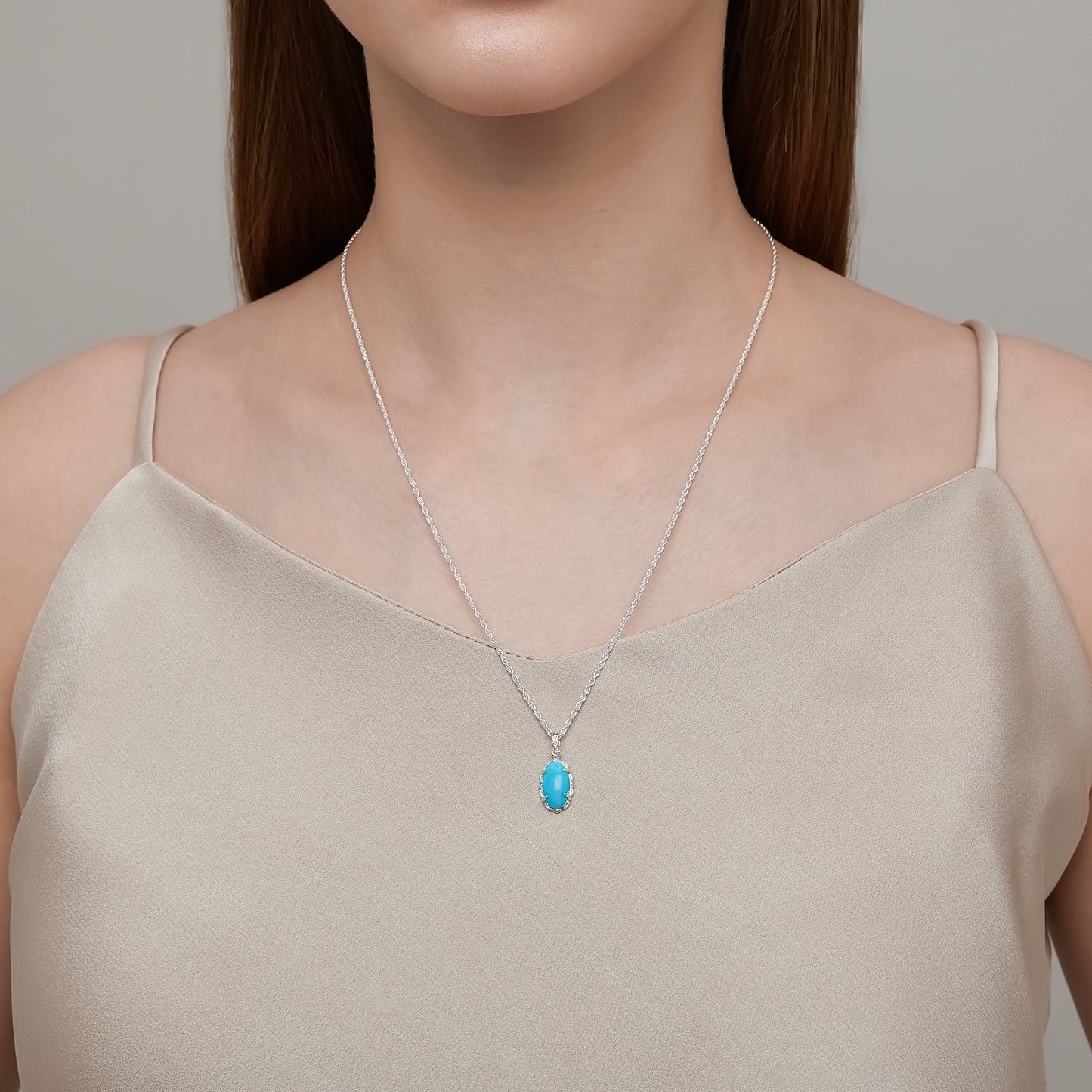 9K Vintage Oval Synthetic Turquoise Necklace | Retro-Inspired Elegant Pendant, Timeless & Unique Statement Jewelry for Women, Perfect for Layering & Gifting