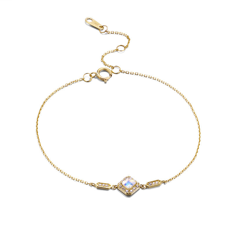 9K Gold Bracelet for Women | Elegant Blue Moonstone & Zircon Charm, Luxurious & Dainty Design, Perfect for Stacking, Daily Wear & Special Occasions