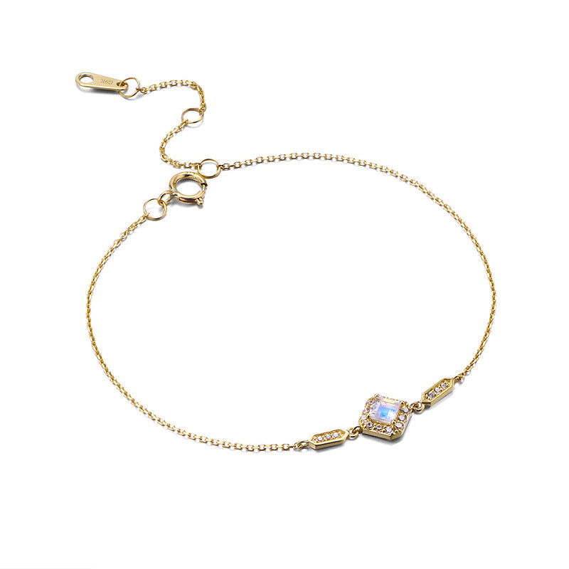 9K Gold Bracelet for Women | Elegant Blue Moonstone & Zircon Charm, Luxurious & Dainty Design, Perfect for Stacking, Daily Wear & Special Occasions