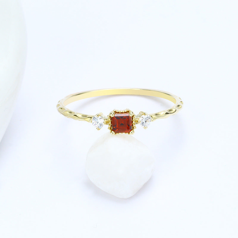 9K Gold Square Moissanite & Garnet Zircon Ring for Women | Elegant & Unique, Perfect for Special Occasions & Daily Wear, Timeless & Versatile Jewelry