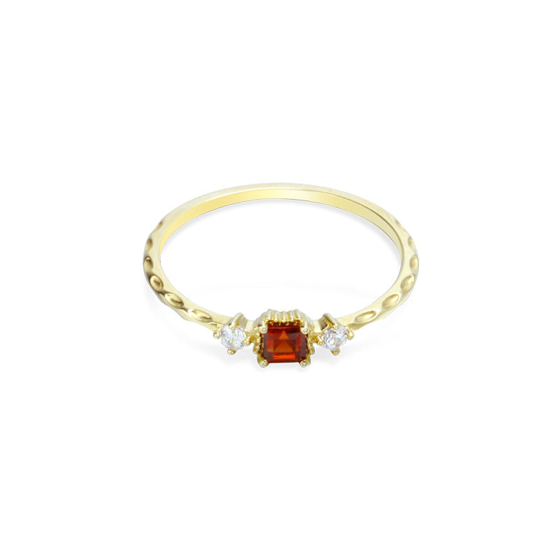 9K Gold Square Moissanite & Garnet Zircon Ring for Women | Elegant & Unique, Perfect for Special Occasions & Daily Wear, Timeless & Versatile Jewelry