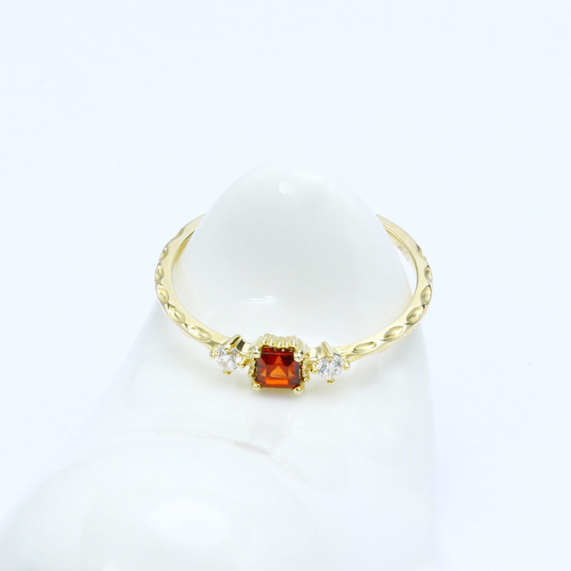 9K Gold Square Moissanite & Garnet Zircon Ring for Women | Elegant & Unique, Perfect for Special Occasions & Daily Wear, Timeless & Versatile Jewelry