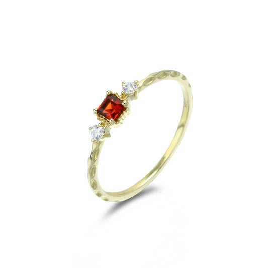 9K Gold Square Moissanite & Garnet Zircon Ring for Women | Elegant & Unique, Perfect for Special Occasions & Daily Wear, Timeless & Versatile Jewelry