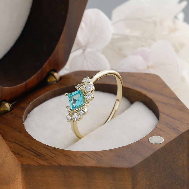 9K Gold Apatite Ring | Dainty & Elegant Minimalist Design, Vibrant Blue Gemstone, Perfect for Stacking & Everyday Wear, Unique Women's Jewelry