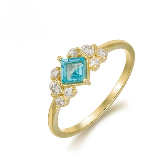 9K Gold Apatite Ring | Dainty & Elegant Minimalist Design, Vibrant Blue Gemstone, Perfect for Stacking & Everyday Wear, Unique Women's Jewelry