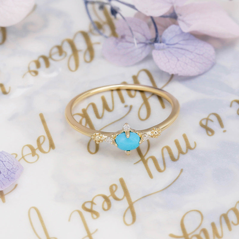 9K Gold Turquoise Ring | Simple & Retro Rococo-Inspired Geometric Design, Elegant & Timeless Jewelry for Women, Perfect for Everyday Wear and Special Occasions