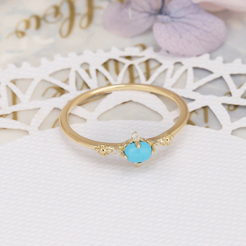 9K Gold Turquoise Ring | Simple & Retro Rococo-Inspired Geometric Design, Elegant & Timeless Jewelry for Women, Perfect for Everyday Wear and Special Occasions