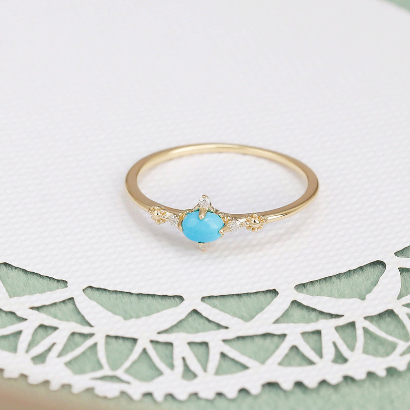 9K Gold Turquoise Ring | Simple & Retro Rococo-Inspired Geometric Design, Elegant & Timeless Jewelry for Women, Perfect for Everyday Wear and Special Occasions