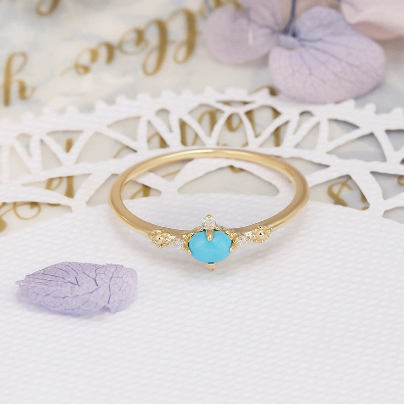 9K Gold Turquoise Ring | Simple & Retro Rococo-Inspired Geometric Design, Elegant & Timeless Jewelry for Women, Perfect for Everyday Wear and Special Occasions