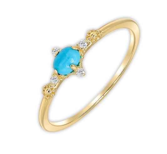 9K Gold Turquoise Ring | Simple & Retro Rococo-Inspired Geometric Design, Elegant & Timeless Jewelry for Women, Perfect for Everyday Wear and Special Occasions