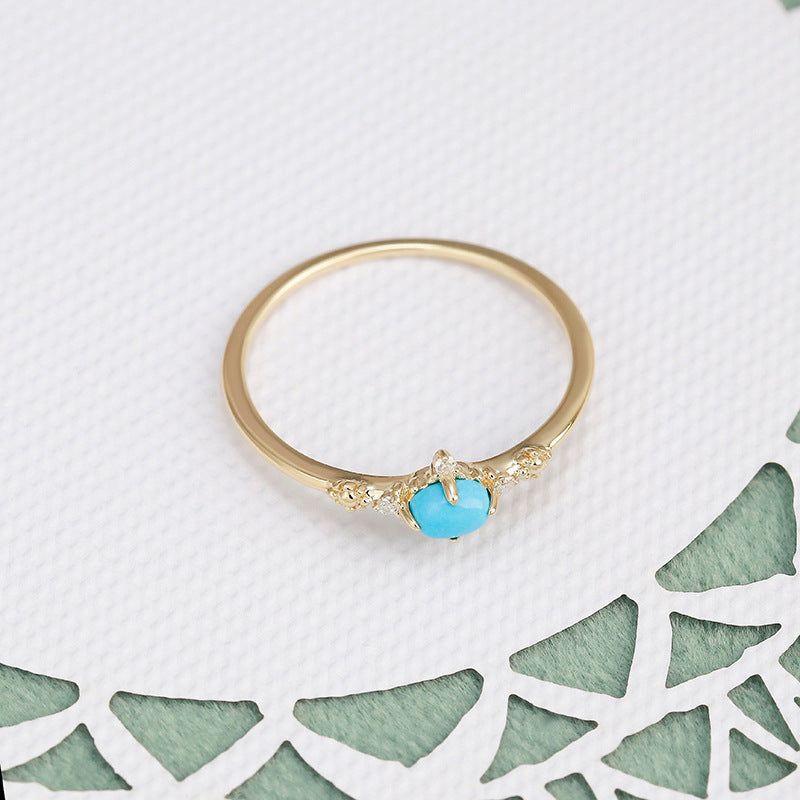 9K Gold Turquoise Ring | Simple & Retro Rococo-Inspired Geometric Design, Elegant & Timeless Jewelry for Women, Perfect for Everyday Wear and Special Occasions