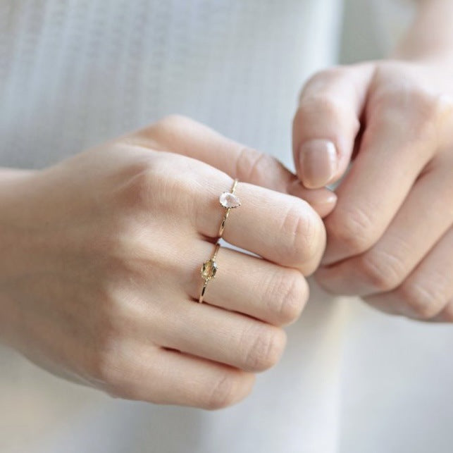 9K Gold Drop-Shaped Rose Quartz Ring | Simple & Fashionable, Minimalist Design, Perfect for Everyday Wear and Special Occasions, Elegant Jewelry for Women