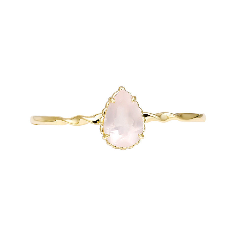 9K Gold Drop-Shaped Rose Quartz Ring | Simple & Fashionable, Minimalist Design, Perfect for Everyday Wear and Special Occasions, Elegant Jewelry for Women