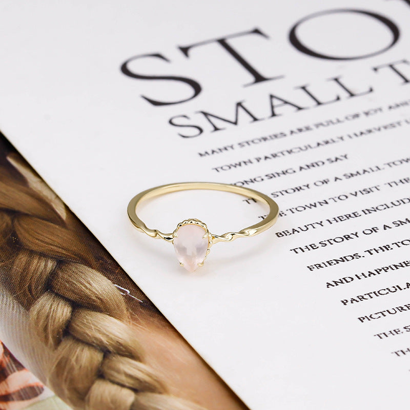 9K Gold Drop-Shaped Rose Quartz Ring | Simple & Fashionable, Minimalist Design, Perfect for Everyday Wear and Special Occasions, Elegant Jewelry for Women