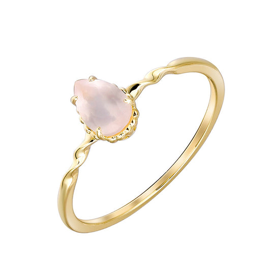 9K Gold Drop-Shaped Rose Quartz Ring | Simple & Fashionable, Minimalist Design, Perfect for Everyday Wear and Special Occasions, Elegant Jewelry for Women