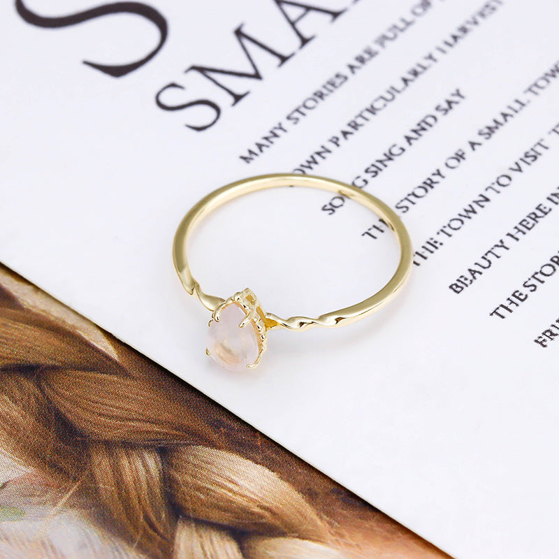 9K Gold Drop-Shaped Rose Quartz Ring | Simple & Fashionable, Minimalist Design, Perfect for Everyday Wear and Special Occasions, Elegant Jewelry for Women