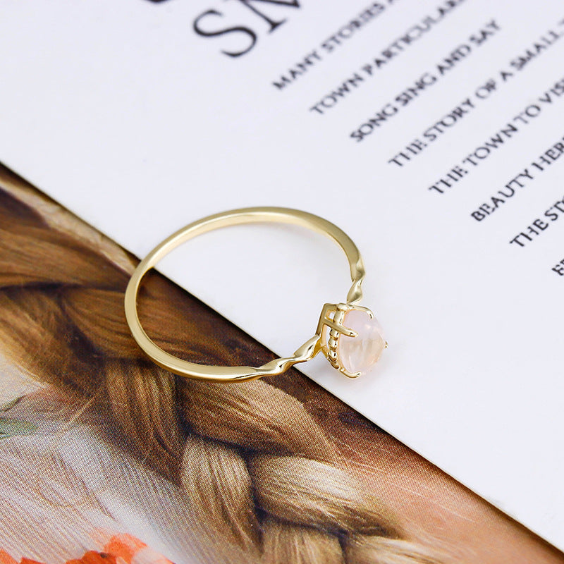 9K Gold Drop-Shaped Rose Quartz Ring | Simple & Fashionable, Minimalist Design, Perfect for Everyday Wear and Special Occasions, Elegant Jewelry for Women