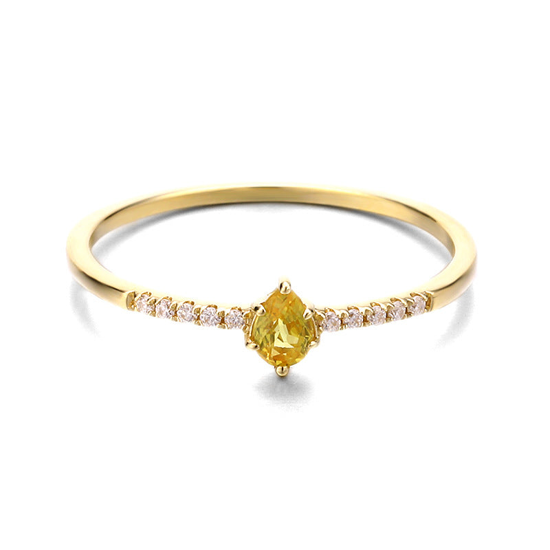 9K Gold Ring | Delicate Natural Yellow Blue Sapphire with Moissanite, Simple Elegant Design, Perfect for Stacking or Daily Wear, Ideal Gift for Women