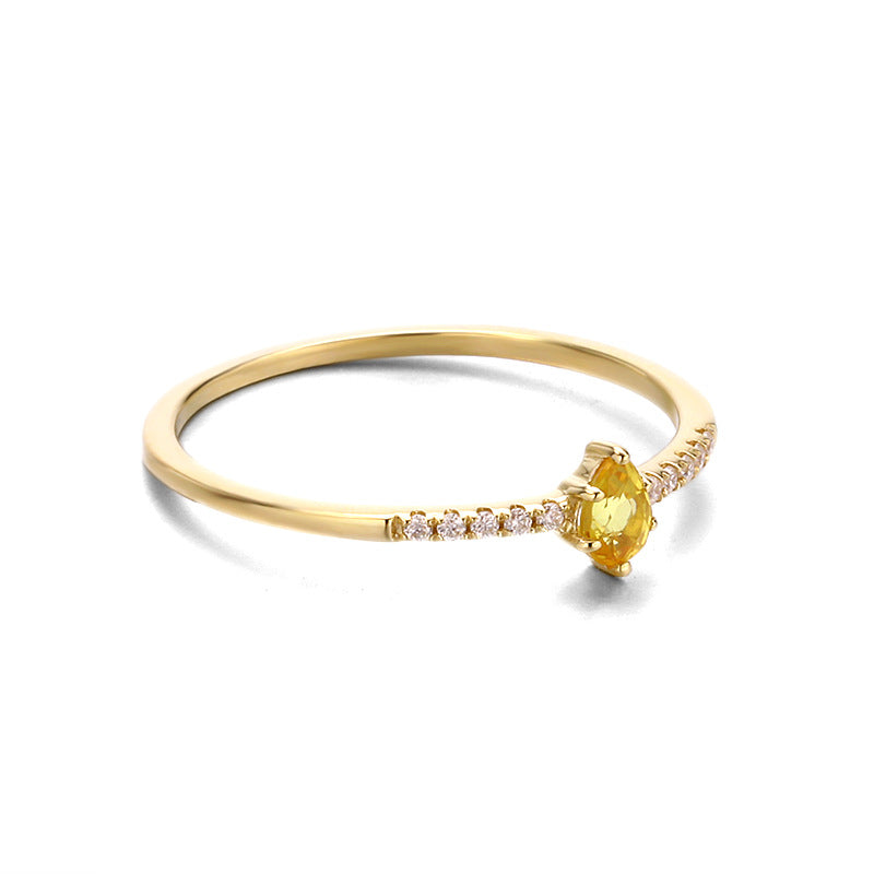 9K Gold Ring | Delicate Natural Yellow Blue Sapphire with Moissanite, Simple Elegant Design, Perfect for Stacking or Daily Wear, Ideal Gift for Women