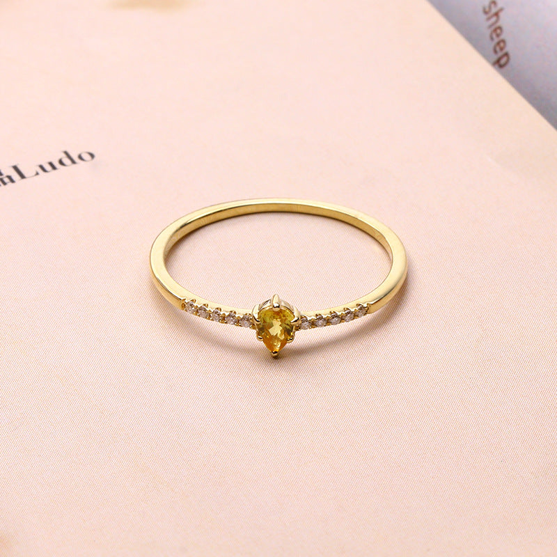 9K Gold Ring | Delicate Natural Yellow Blue Sapphire with Moissanite, Simple Elegant Design, Perfect for Stacking or Daily Wear, Ideal Gift for Women