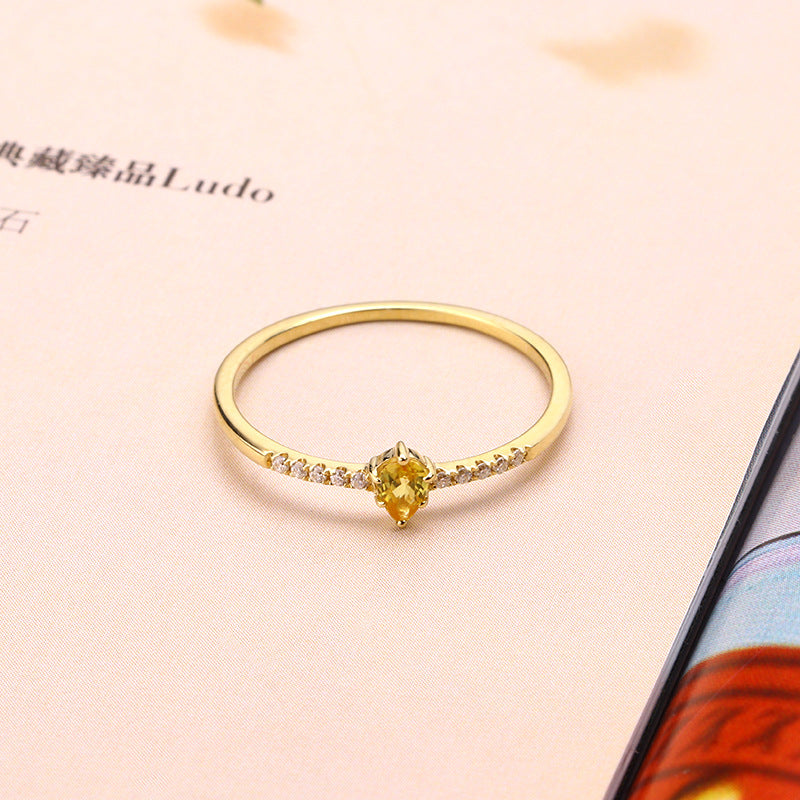 9K Gold Ring | Delicate Natural Yellow Blue Sapphire with Moissanite, Simple Elegant Design, Perfect for Stacking or Daily Wear, Ideal Gift for Women