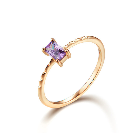 9K Gold Vintage Rectangular Light Purple Zircon Ring