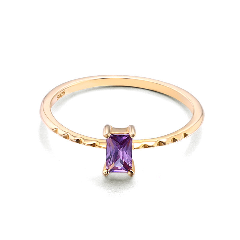 9K Gold Vintage Rectangular Light Purple Zircon Ring