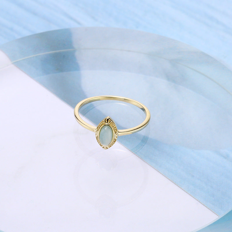 9K Gold Vintage Engraved Blue Topaz Ring