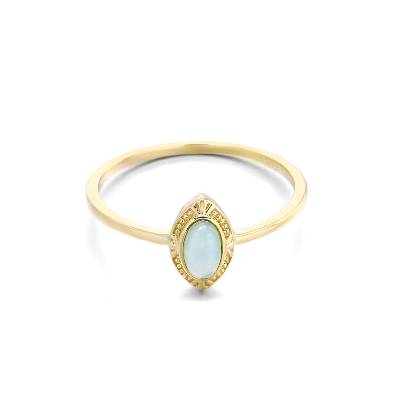 9K Gold Vintage Engraved Blue Topaz Ring