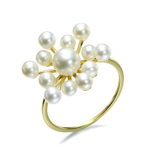 14K Gold Statement Pearl Flower Ring | Exquisite Firework-Inspired Design, Natural Large & Small Pearls, Bold & Elegant Jewelry for Women, Perfect for Special Occasions & Luxury Styling