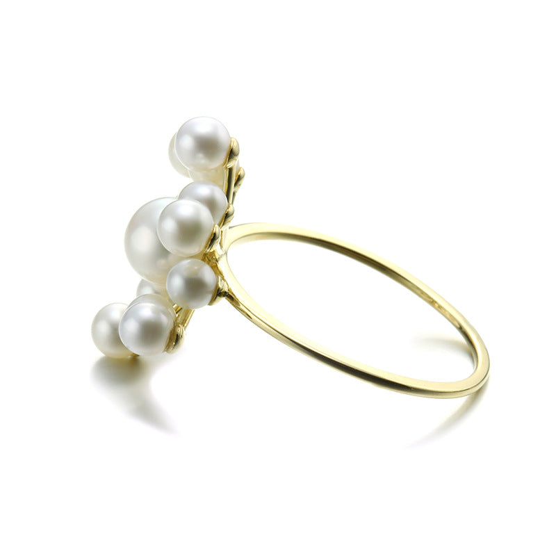 14K Gold Statement Pearl Flower Ring | Exquisite Firework-Inspired Design, Natural Large & Small Pearls, Bold & Elegant Jewelry for Women, Perfect for Special Occasions & Luxury Styling