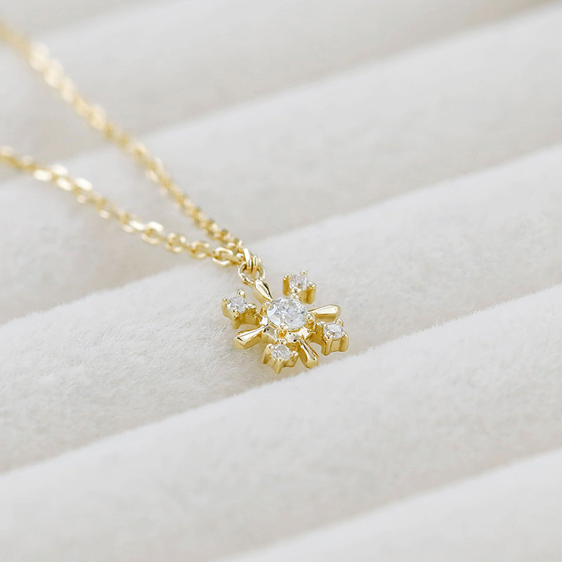 10K Gold Snowflake Necklace with Moissanite