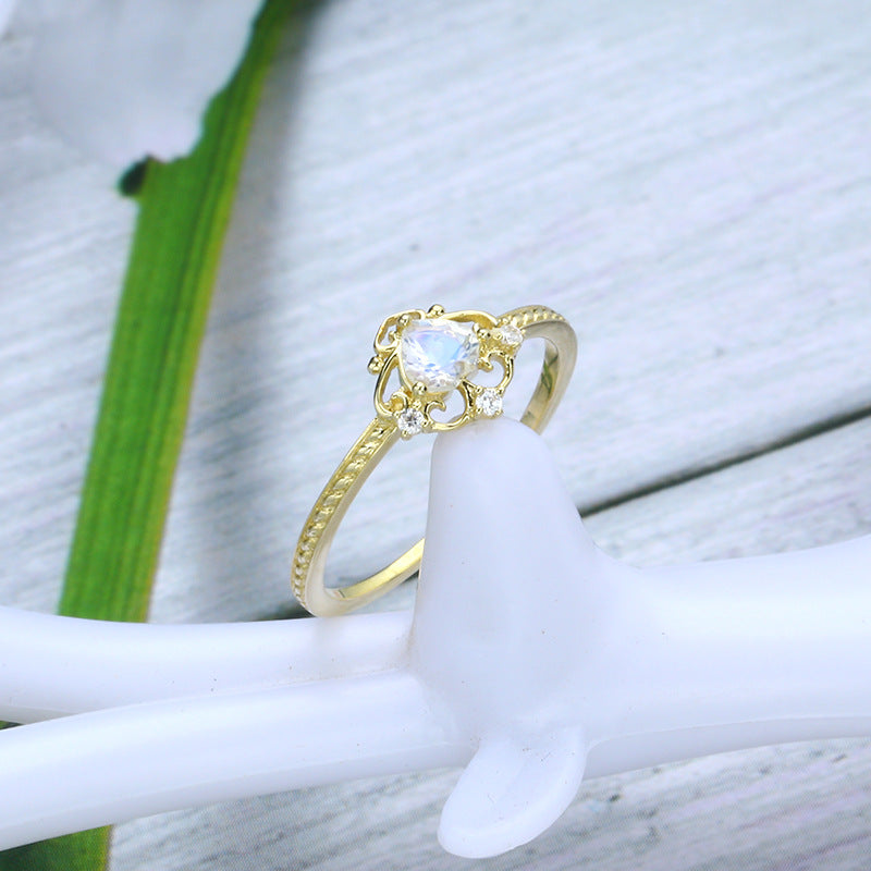 9K Gold Ring | Heart-Shaped Moonstone with Crown Design, Elegant & Timeless Jewelry, Perfect for Women’s Special Occasions, Ideal Gift