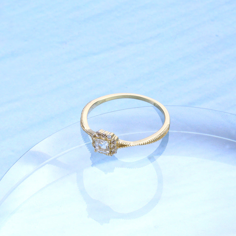 9K Gold Engagement Ring | Sparkling White Topaz, Elegant & Timeless Design, Perfect for Proposals, Special Jewelry for Women