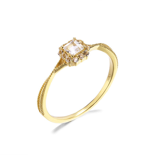 9K Gold Engagement Ring | Sparkling White Topaz, Elegant & Timeless Design, Perfect for Proposals, Special Jewelry for Women