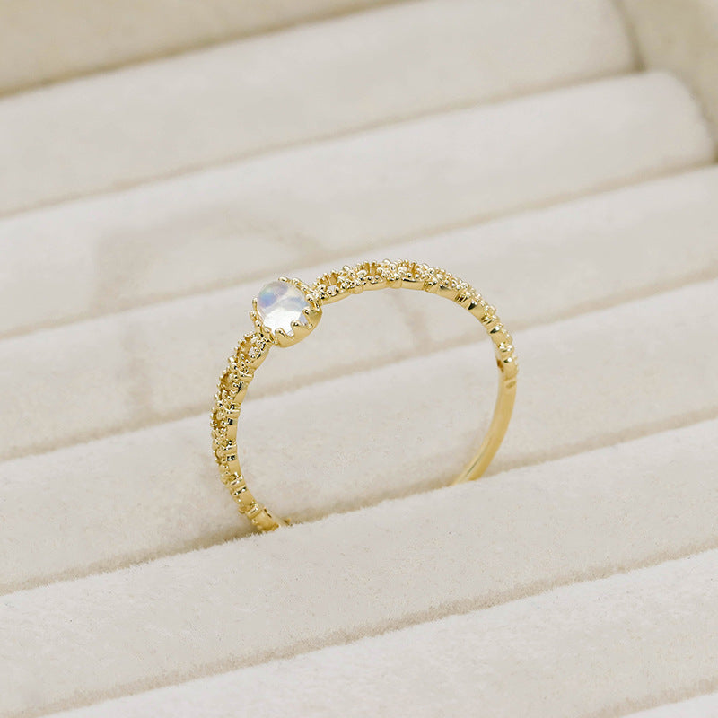 9K Gold Lace Style Hollow Blue Moonstone Ring | Elegant & Feminine Design, Perfect for Special Occasions, Timeless Jewelry for Women