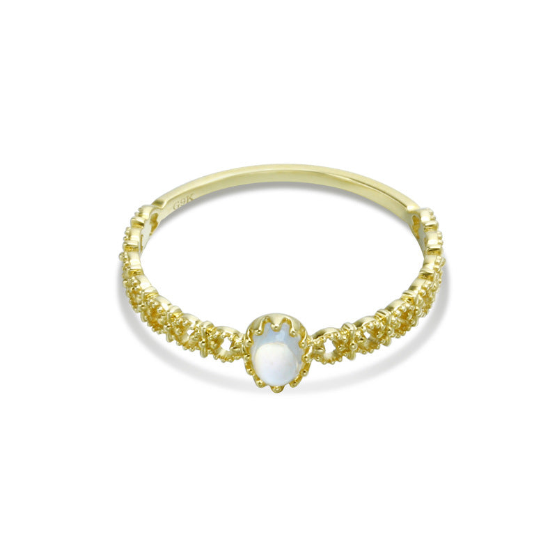 9K Gold Lace Style Hollow Blue Moonstone Ring | Elegant & Feminine Design, Perfect for Special Occasions, Timeless Jewelry for Women